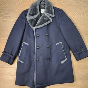 John Weitz by Casualcraft Double Breasted Over Coat 42R Faux Fur Liner Russian